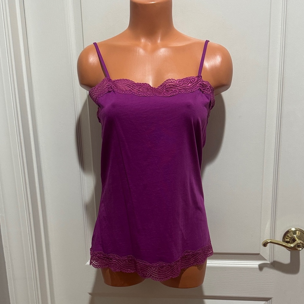 LOFT Magenta Fucshia Lace Cami Adjustable Straps L Large EUC $40 KL